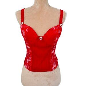Rampage Y2k Corset Bustier Coquette Rosebud Red Mesh Top Medium
